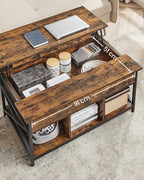 Coffee table - Living room table - With hidden storage space - Vintage brown -black