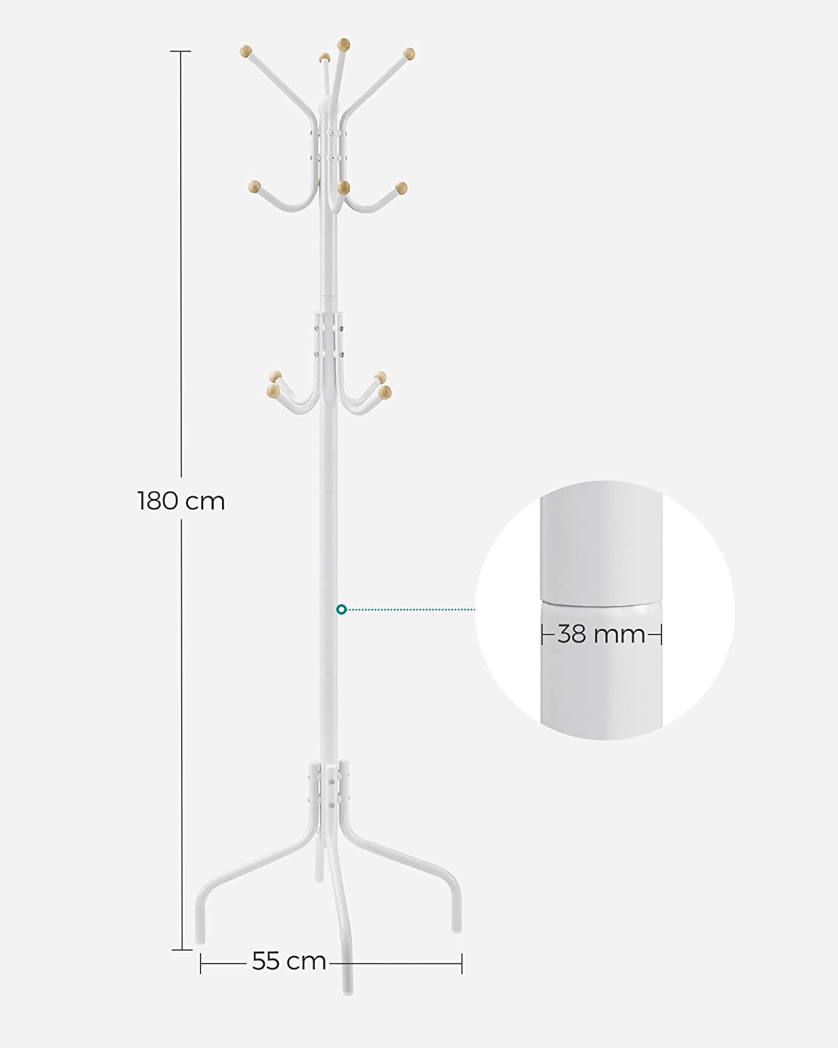 Coat rack - Metal clothes hanger - With 12 hooks - White