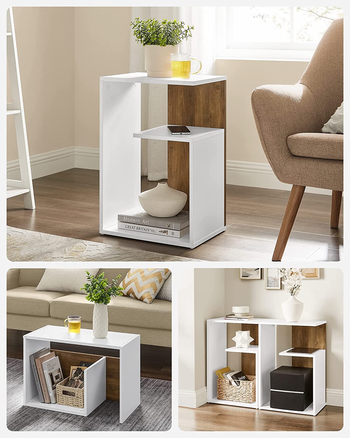 Side table - bedside table - Small table - Modern - 30 x 40 x 60 cm - Brown White