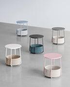 Round side table - With fabric basket - Metal frame - Blue