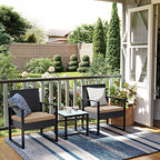 Garden furniture set - Lounge set - Rattan look - 2 chairs and glass table - Black
