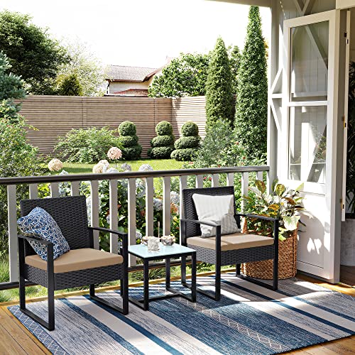 Garden furniture set - Lounge set - Rattan look - 2 chairs and glass table - Black