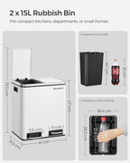 Waste bin - Trash - 30 Liter (2 x 15 l) - Metal - Removable bins - White
