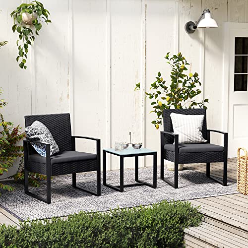 Balcony furniture - Lounge set - 2 chairs and table - Black