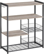 Kitchen rack - Kitchen cupboard - Storage cupboard - 4 levels - Metal frame - Wooden boards - Gray