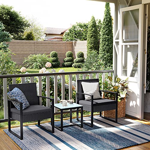 Balcony furniture - Lounge set - 2 chairs and table - Black
