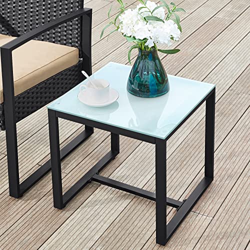 Garden furniture set - Lounge set - Rattan look - 2 chairs and glass table - Black