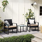 Garden furniture set - Lounge set - Rattan look - 2 chairs and glass table - Black
