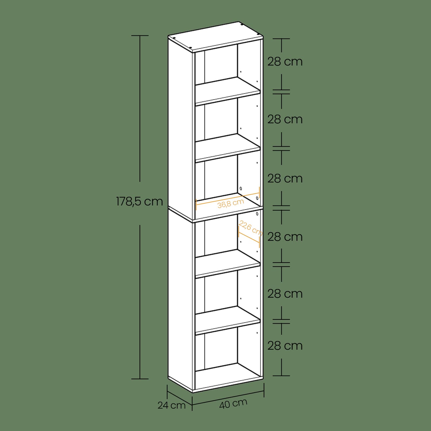 6-layer bookcase in Scandinavian style, standing shelf for living room