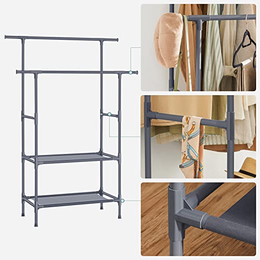 Clothing rack - Metal coat - with 2 clothes rods - 2 shelves - taxable up to 70 kg