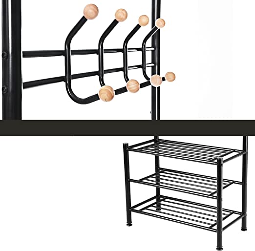 Coat rack - With 3 shoe racks - With 18 hooks - Metal - 68.8 x 35.2 x 187 cm