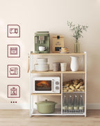 Kitchen rack - Kitchen cupboard - Storage cupboard - 4 levels - Metal frame - Wooden boards - White
