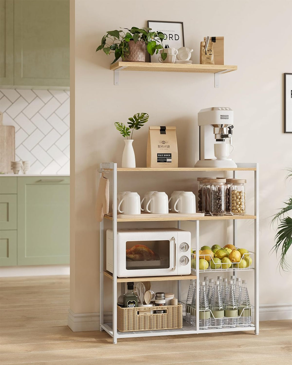 Kitchen rack - Kitchen cupboard - Storage cupboard - 4 levels - Metal frame - Wooden boards - White