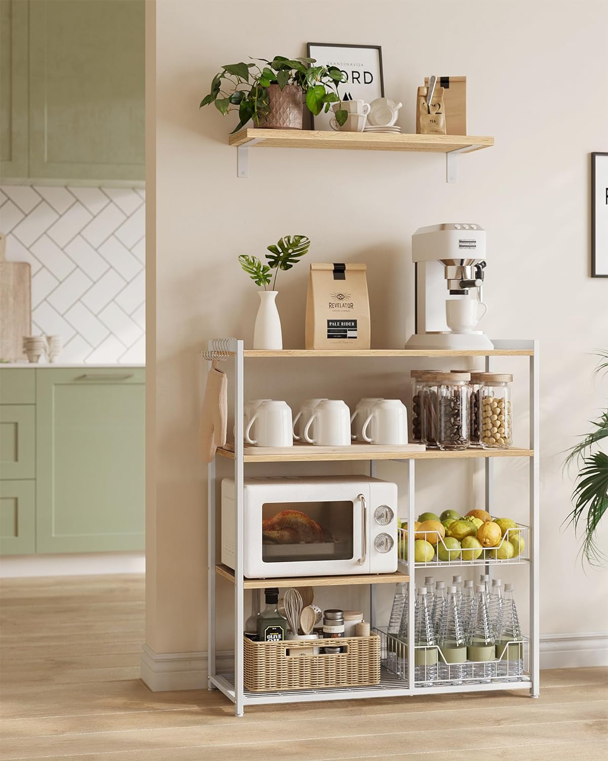Kitchen rack - Kitchen cupboard - Storage cupboard - 4 levels - Metal frame - Wooden boards - White