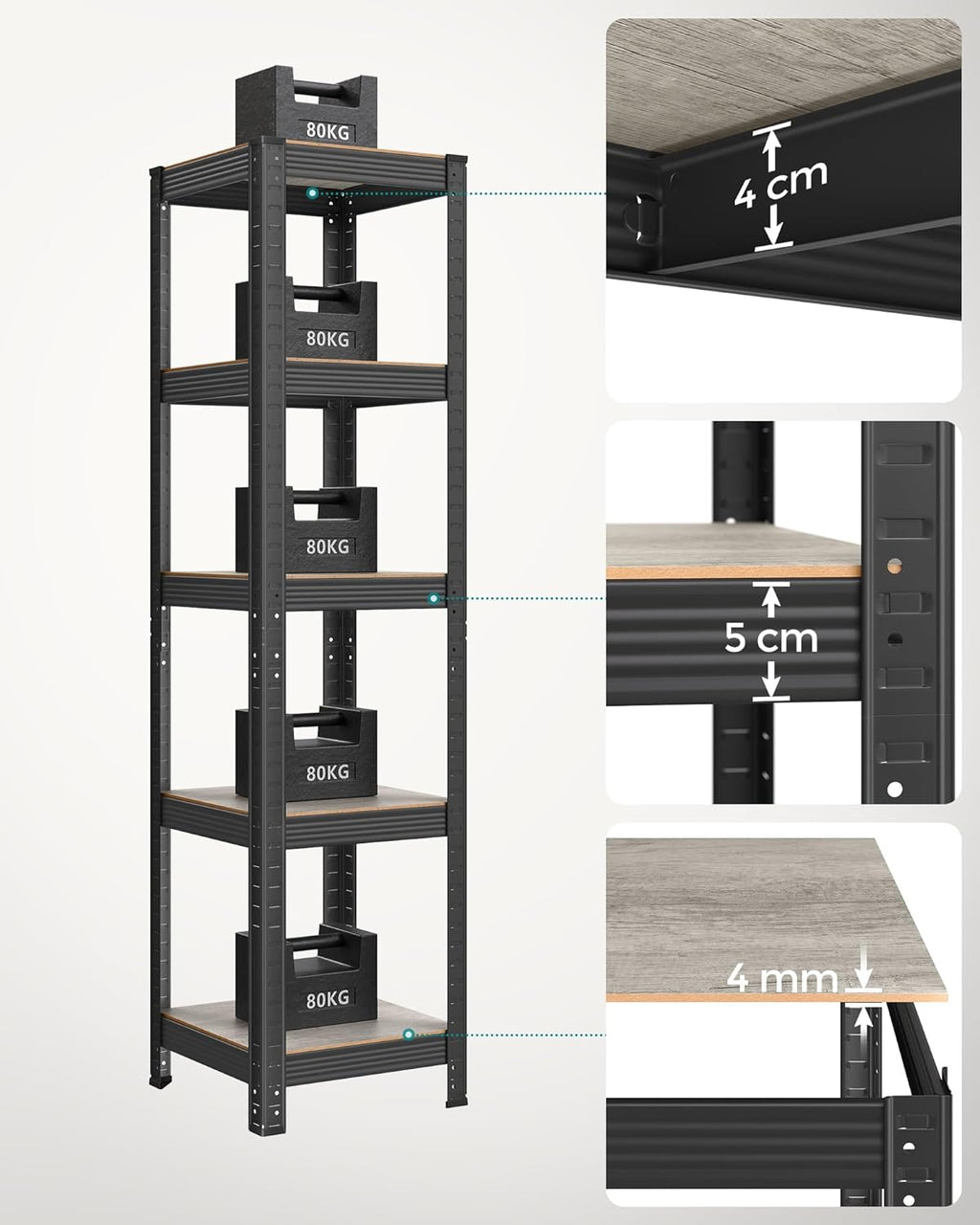 Small rack box - Living room cabinet - Extra strong - 5 levels - Black