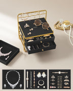 Jewelry box - Jewelry box - 3 layers with drawers - Black gold