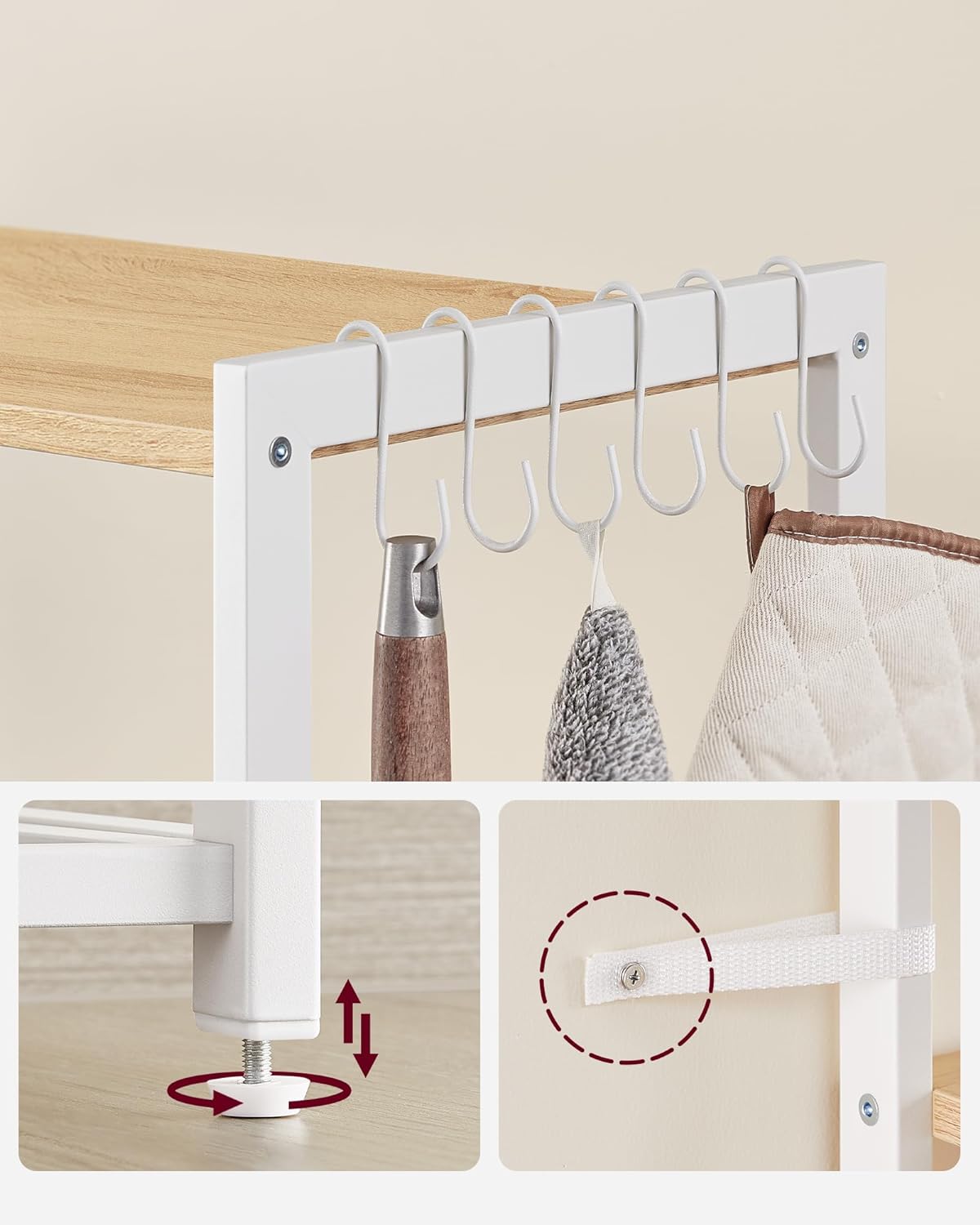 Kitchen rack - Kitchen cupboard - Storage cupboard - 4 levels - Metal frame - Wooden boards - White