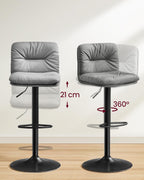 Bar stools - Set of 2 - Quilted seat - Rotable - Gray