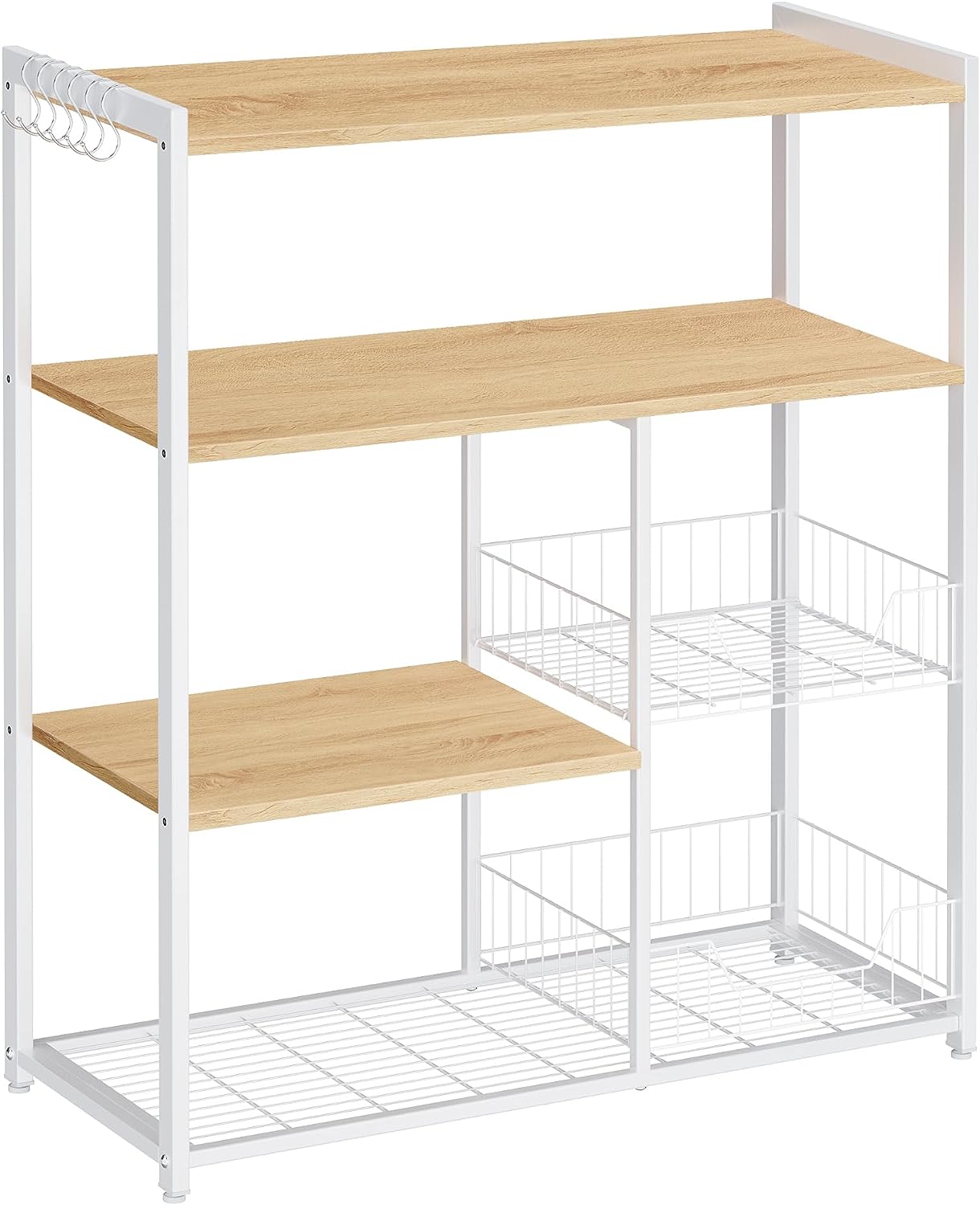 Kitchen rack - Kitchen cupboard - Storage cupboard - 4 levels - Metal frame - Wooden boards - White