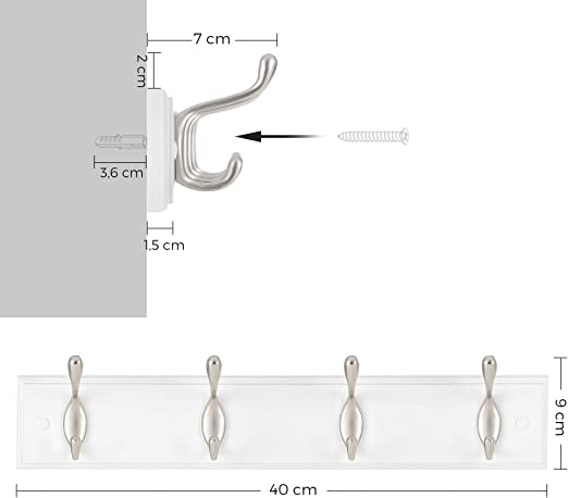 Coat rack - Wall coat rack - 4 Metal Jashaakes - Silver/White