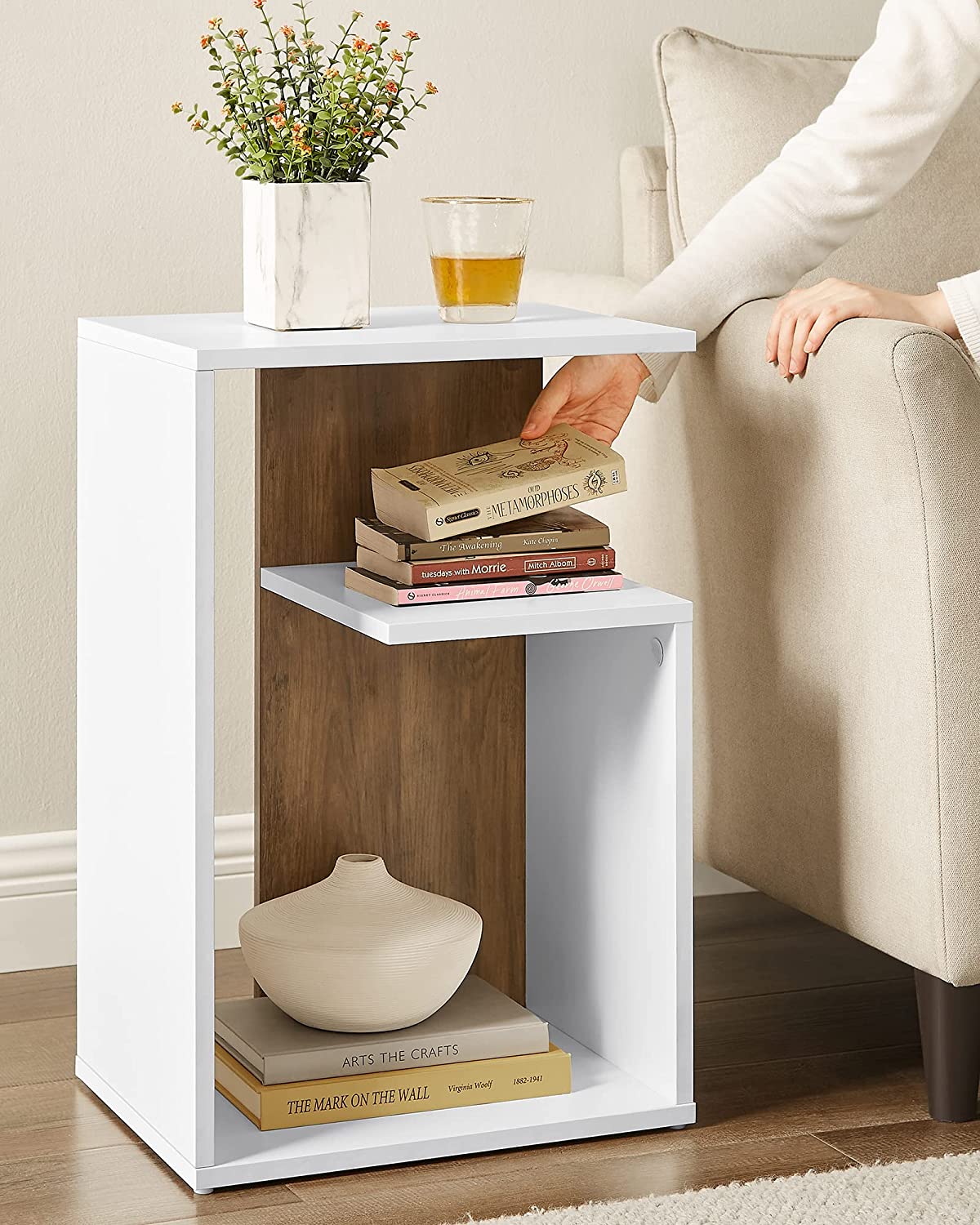 Side table - bedside table - Small table - Modern - 30 x 40 x 60 cm - Brown White