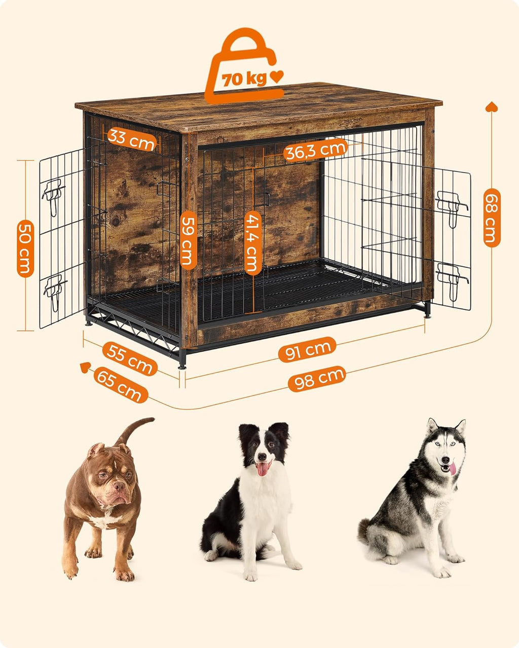 Dog Cage - Bench - Extra strong - Wood/metal frame - Brown