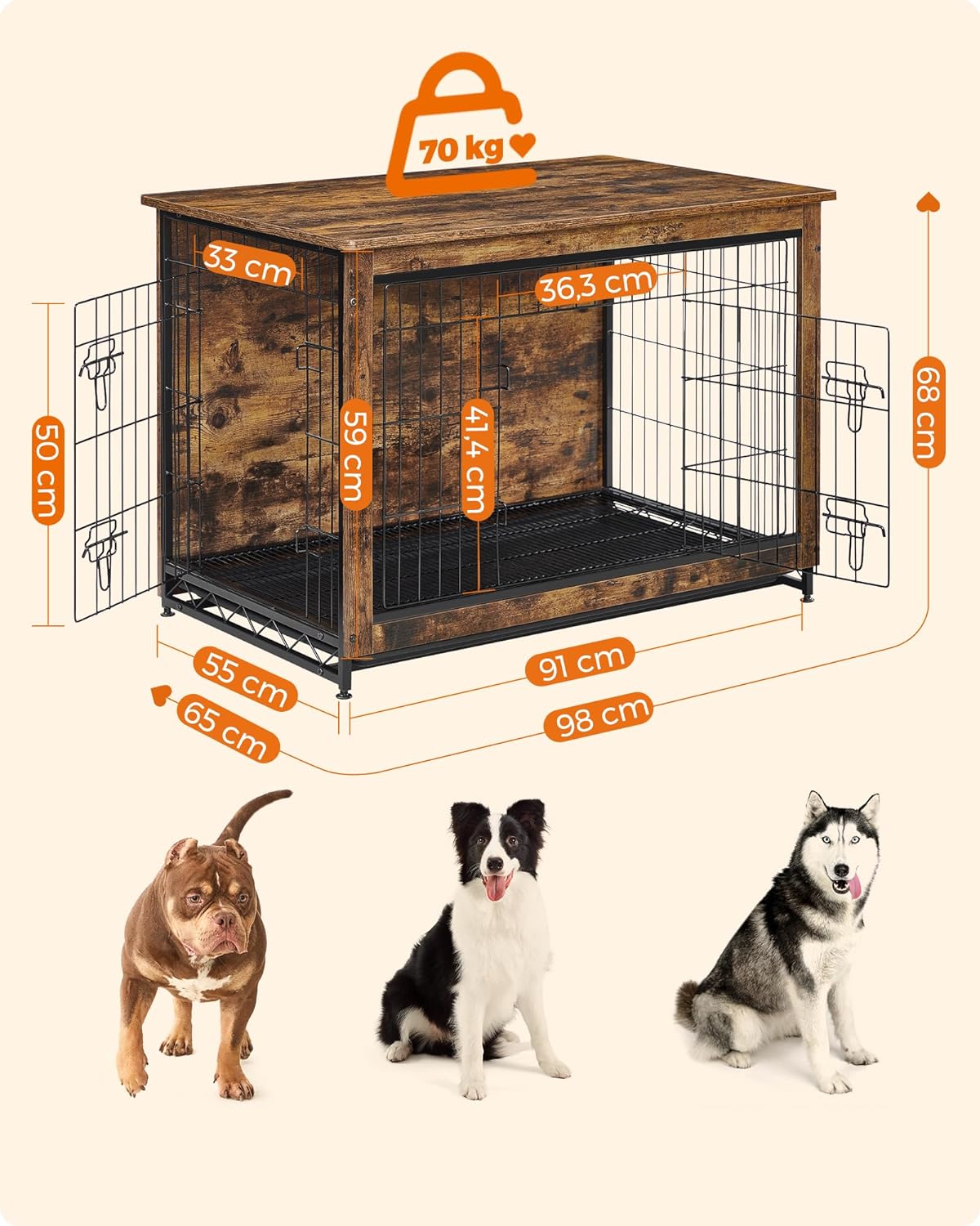 Dog Cage - Bench - Extra strong - Wood/metal frame - Brown