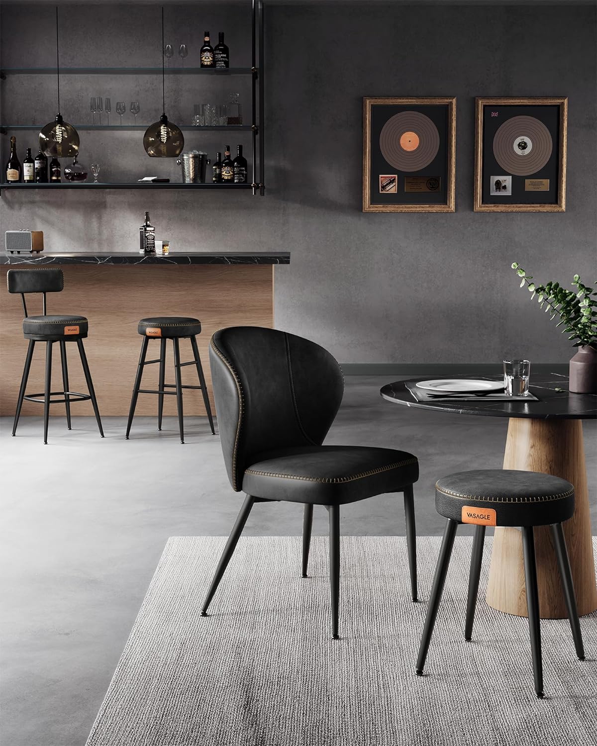 Bar stools - Bar chairs - Set of 2 - Metal frame - With backrest - Black