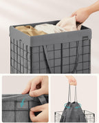 Laundry basket - With removable laundry bag - Metal frame - Gray