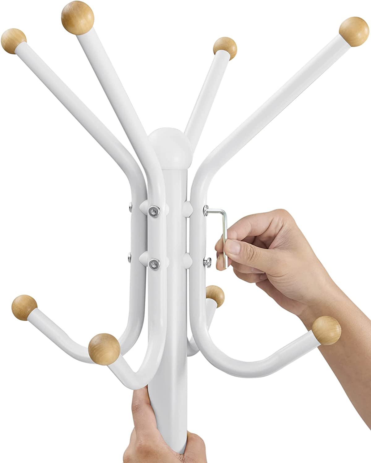 Coat rack - Metal clothes hanger - With 12 hooks - White