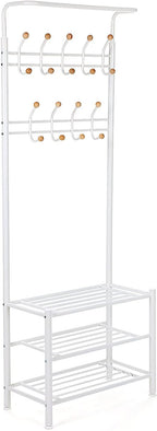 Coat rack - With 3 shoe racks - With 18 hooks - Metal - 68.8 x 35.2 x 187 cm
