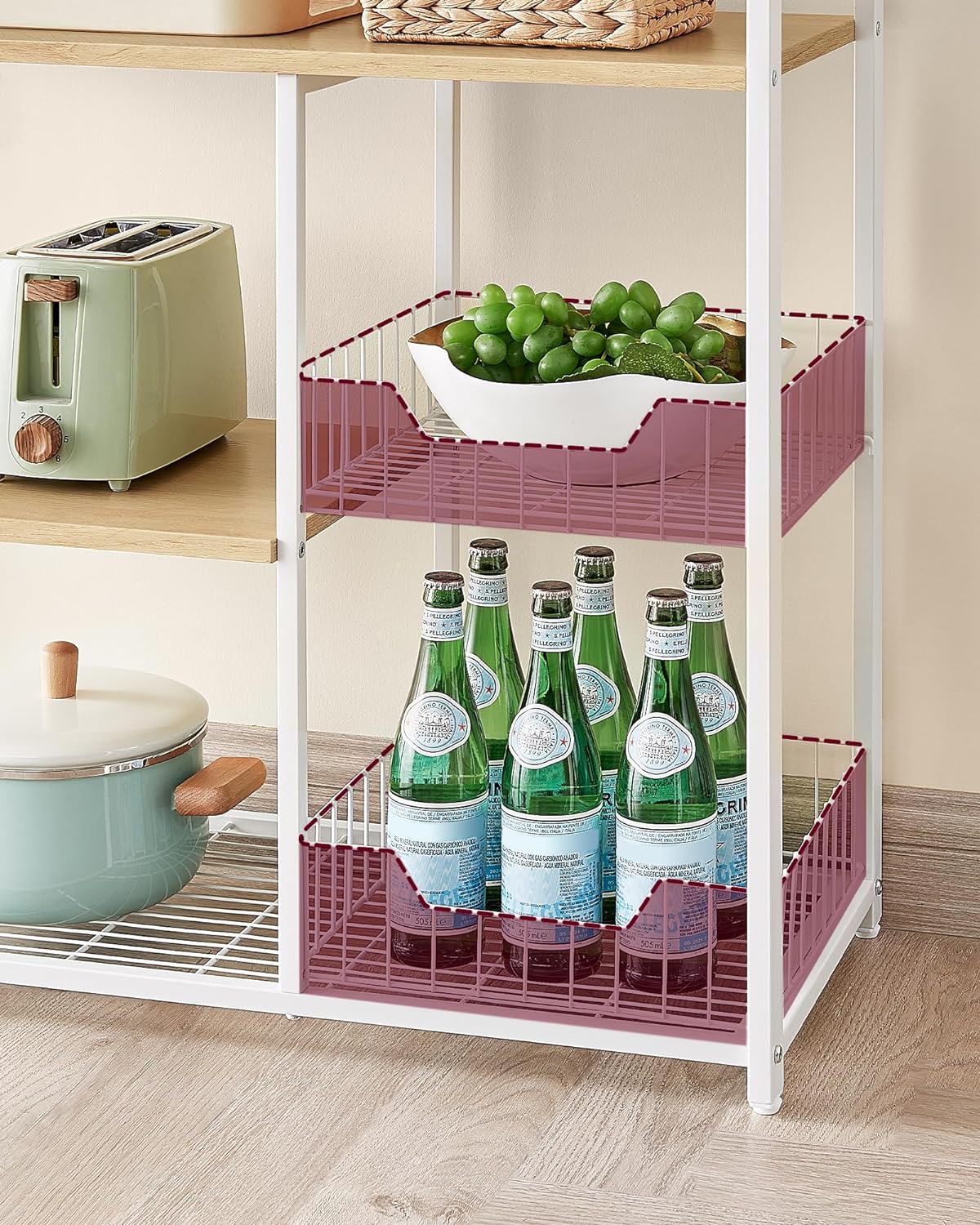 Kitchen rack - Kitchen cupboard - Storage cupboard - 4 levels - Metal frame - Wooden boards - White