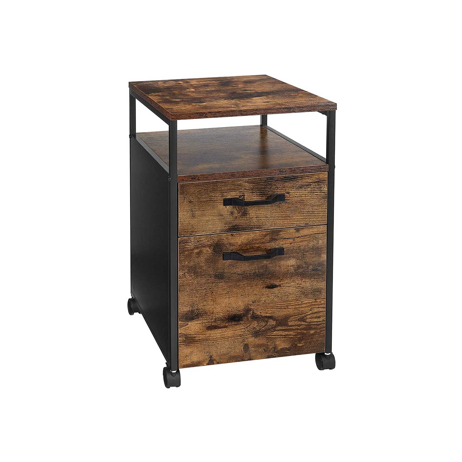 Ladeblok - Office box with 2 drawers - On wheels - Brown/Black