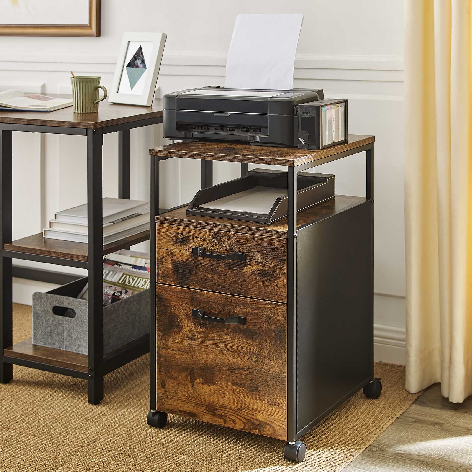 Ladeblok - Office box with 2 drawers - On wheels - Brown/Black