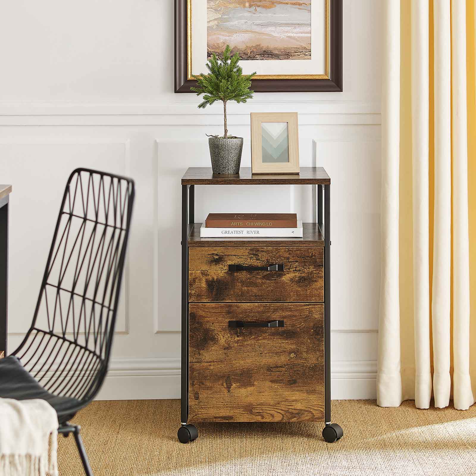 Ladeblok - Office box with 2 drawers - On wheels - Brown/Black