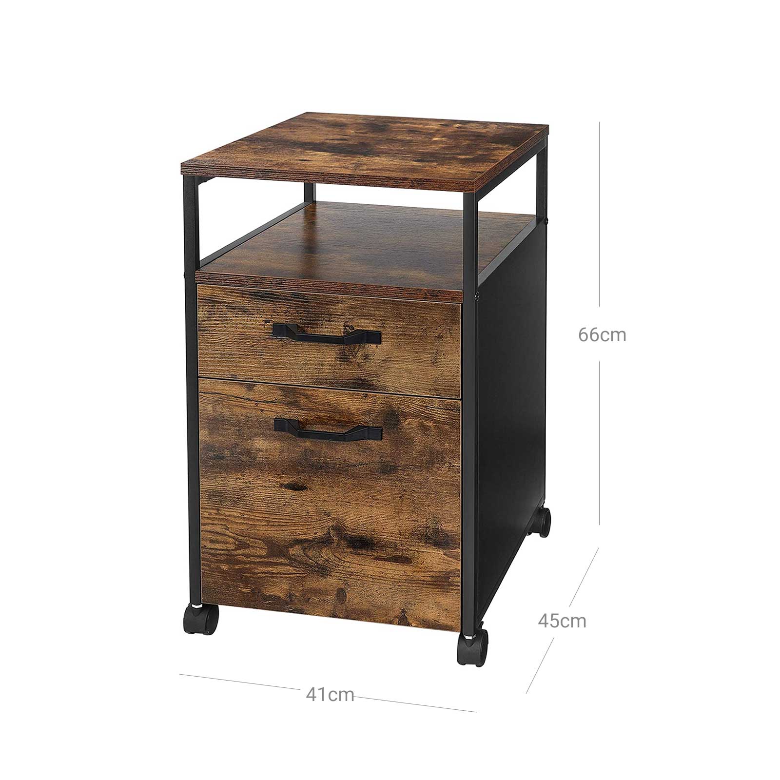 Ladeblok - Office box with 2 drawers - On wheels - Brown/Black