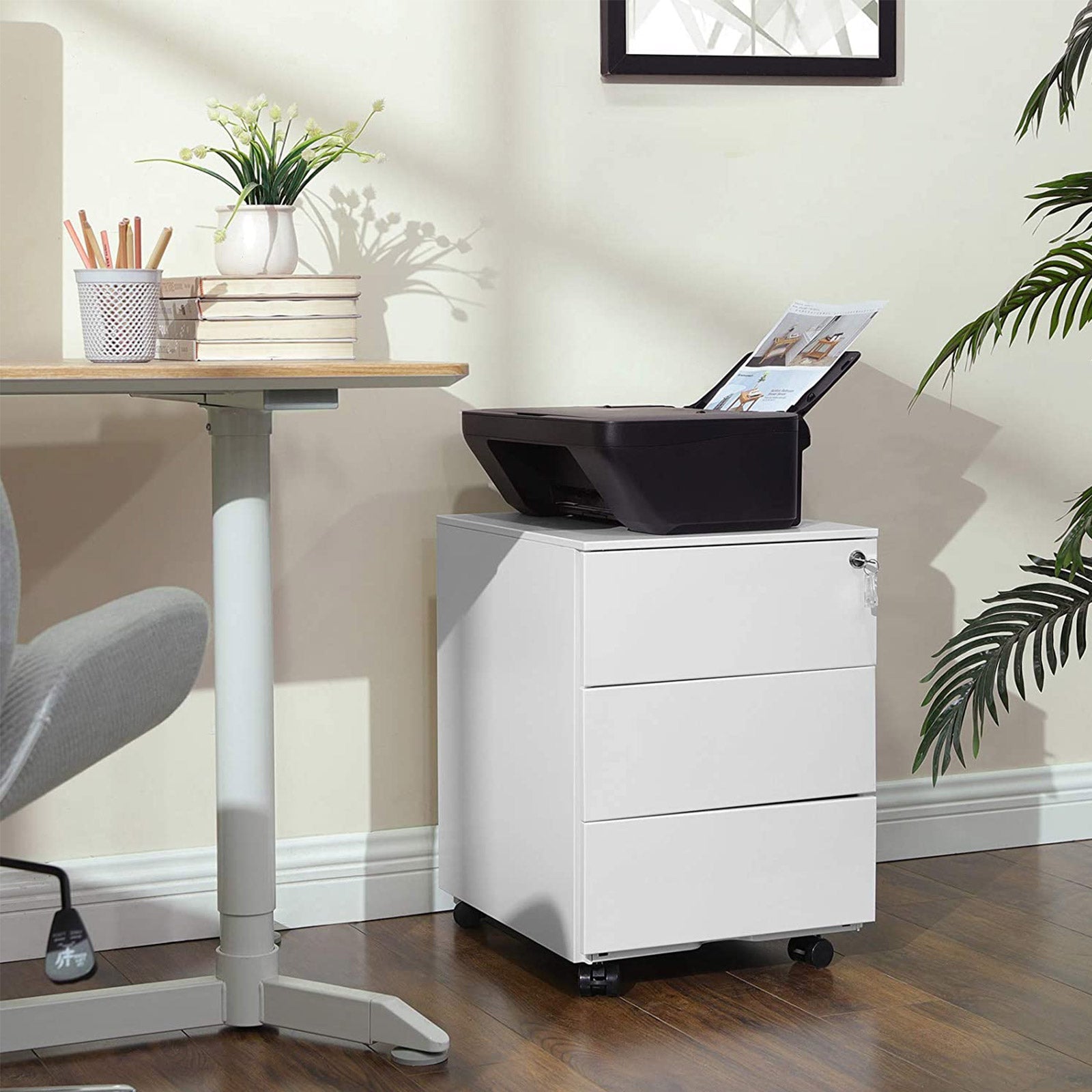 Archive cabinet - drawer unit with 3 lockable drawers - White