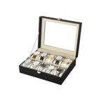 Watchbox - 10 compartments - Glass lid - Black/Gray