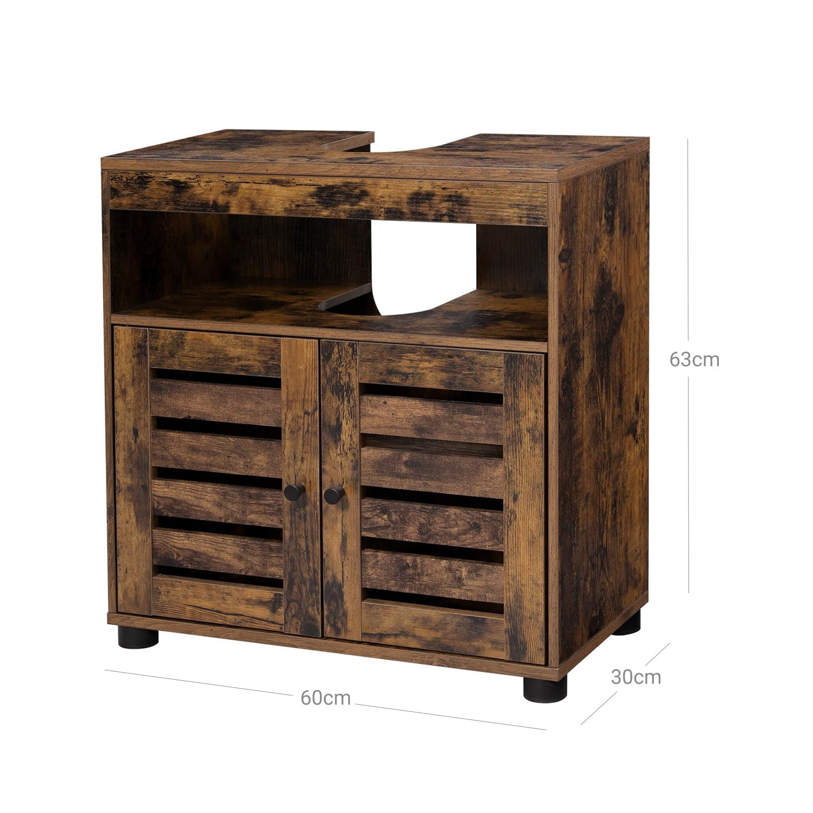 Washbasin furniture - Bathroom cabinet with 2 slat doors - Industrial Design - Brown