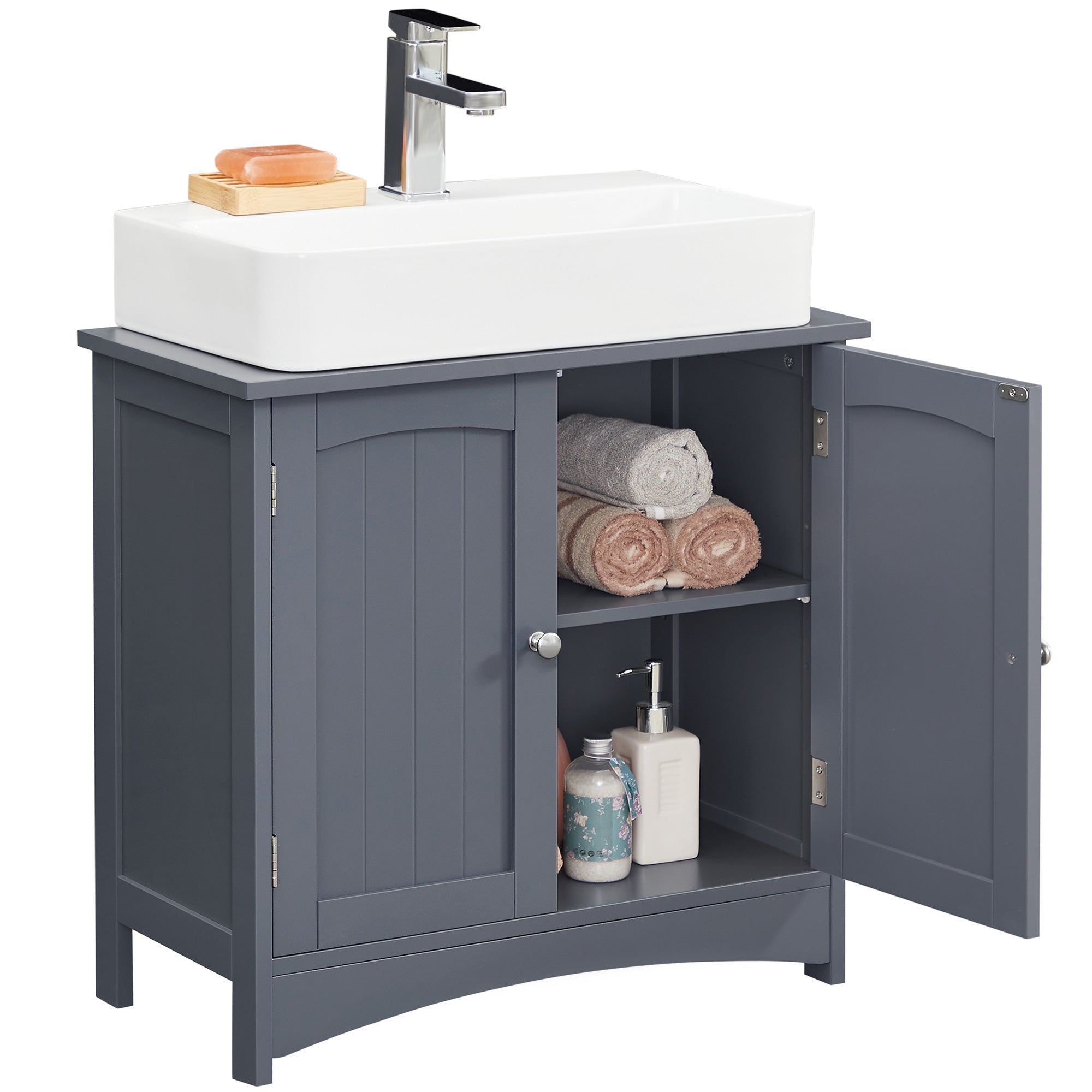 Washbasin cabinet - Bathroom furniture - With 2 doors - Country style - Gray