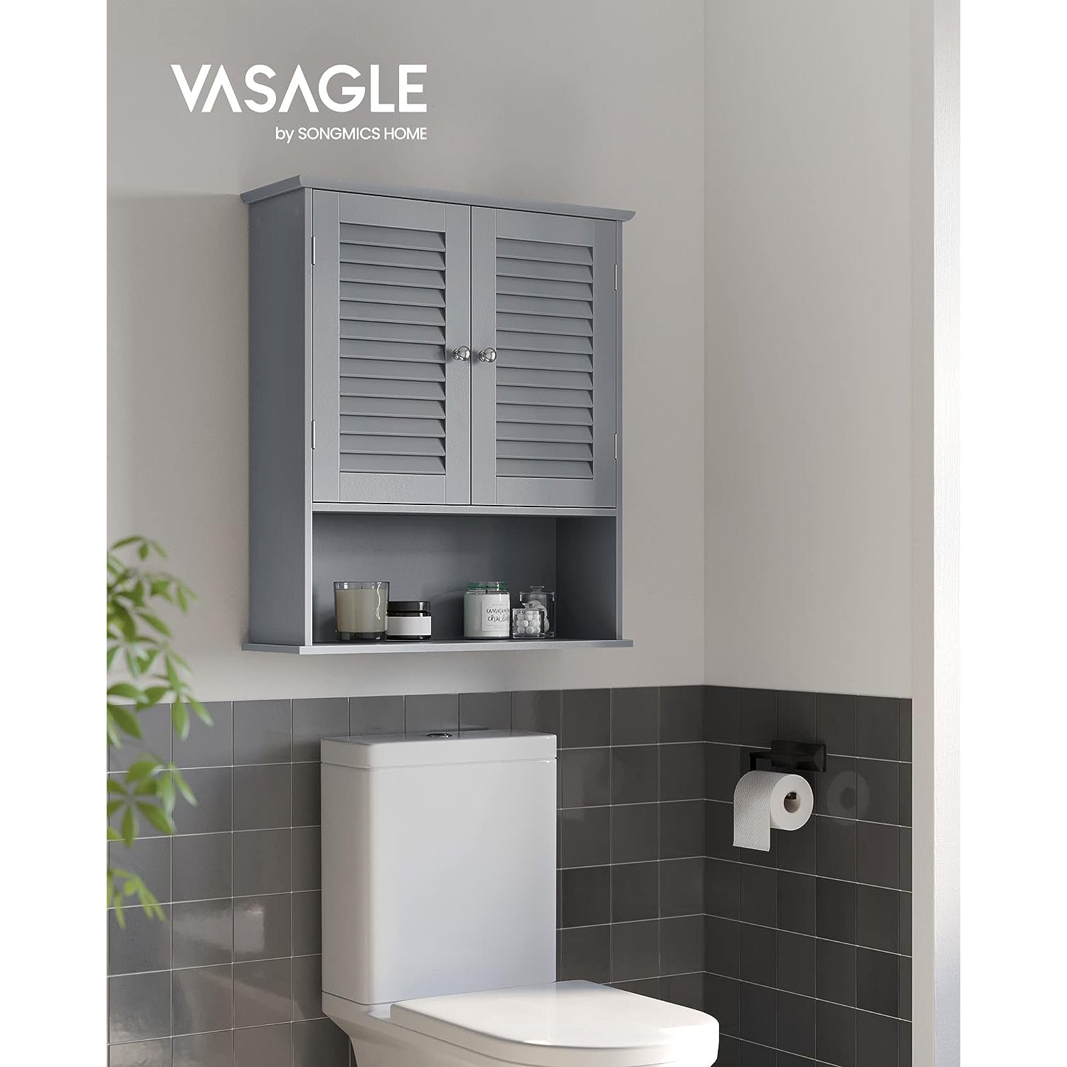Bathroom furniture - with adjustable shelf and slat doors