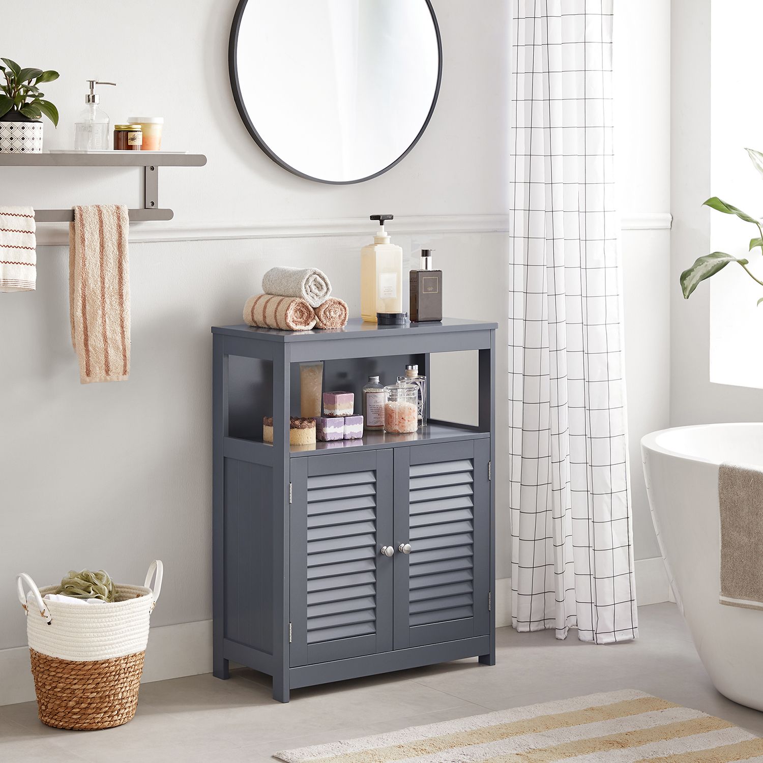 Bathroom cabinet - Kitchen cupboard with open compartment - Gray