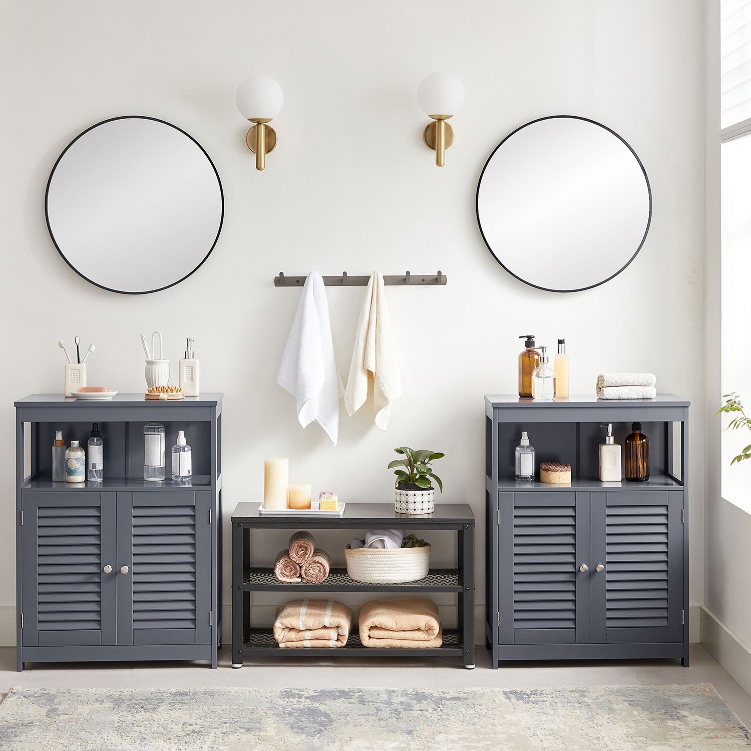 Bathroom cabinet - Kitchen cupboard with open compartment - Gray
