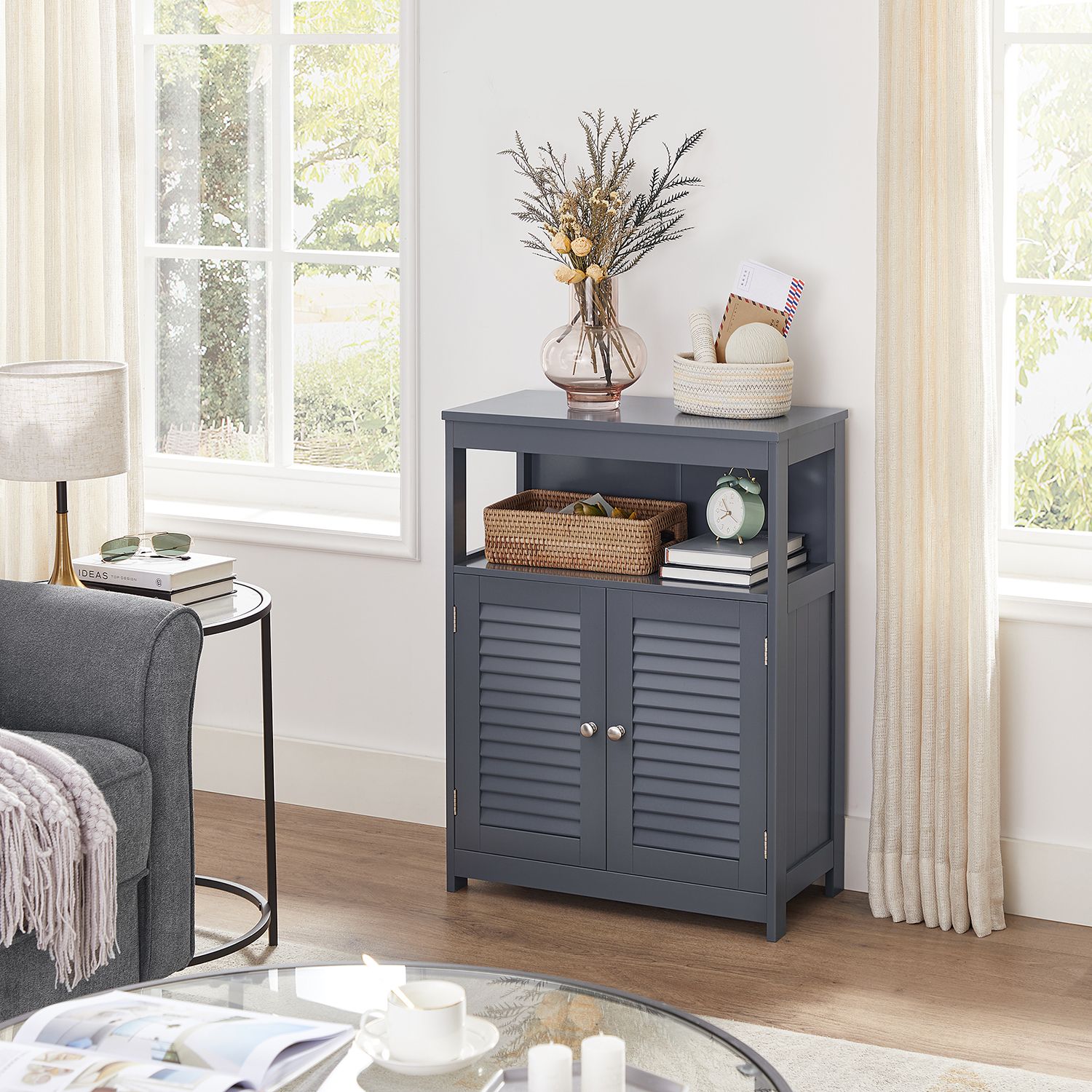 Bathroom cabinet - Kitchen cupboard with open compartment - Gray