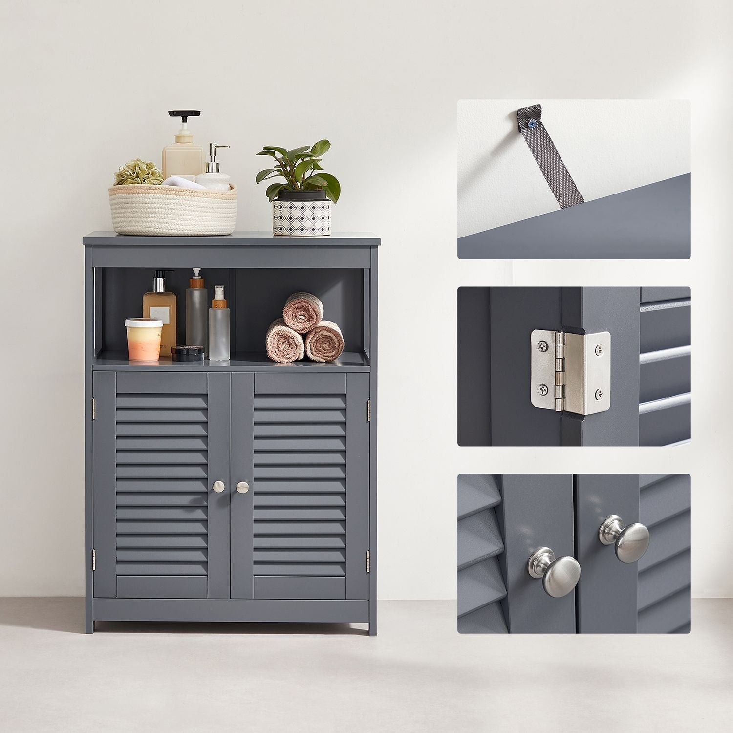 Bathroom cabinet - Kitchen cupboard with open compartment - Gray