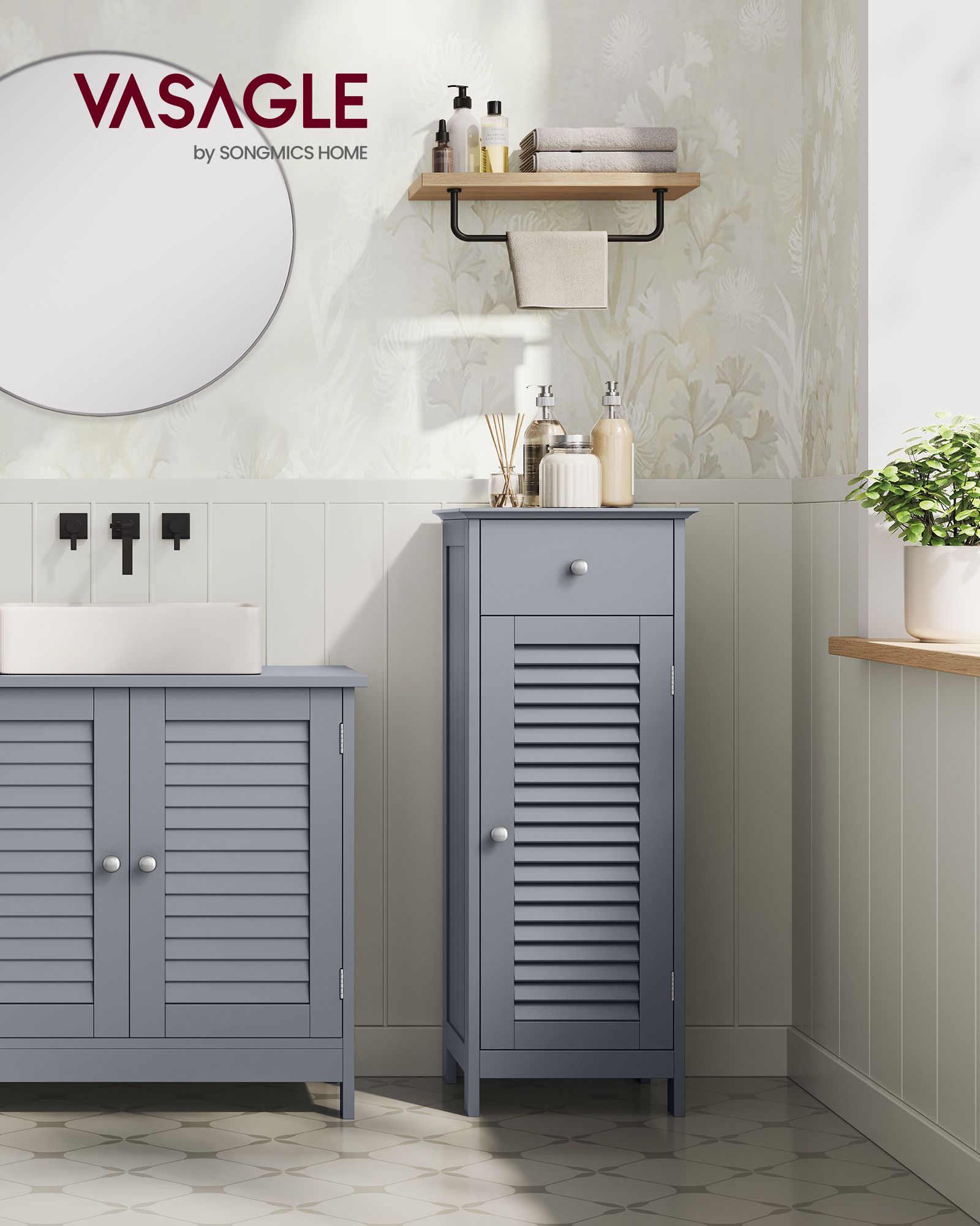Bathroom furniture - narrow - with drawer and louvre door