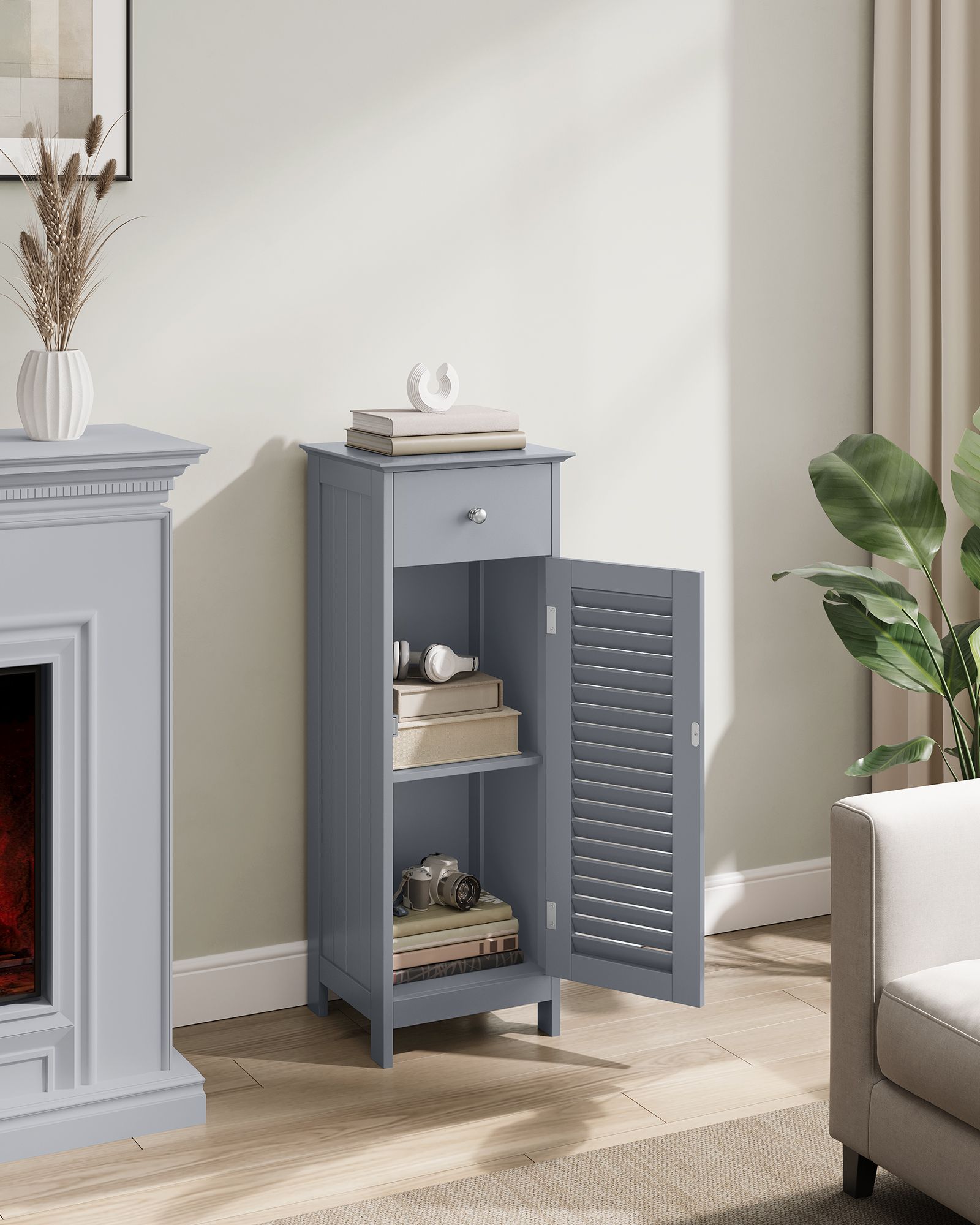 Bathroom furniture - narrow - with drawer and louvre door