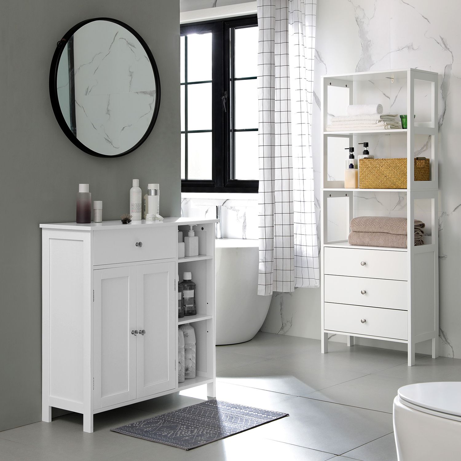 Bathroom cabinet - With 1 drawer - 3 shelves - Wood - White