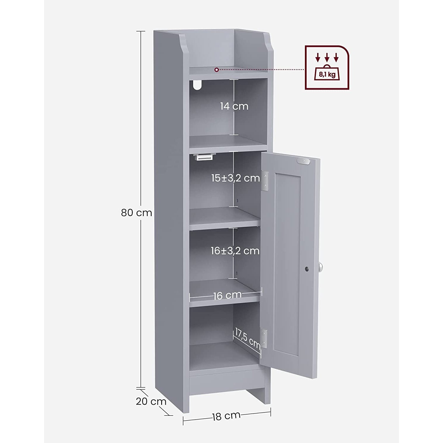 Bathroom cabinet - Beepercase - Two open compartments - Gray