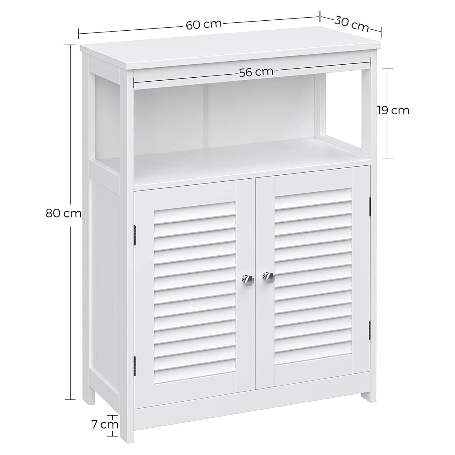 Bathroom cabinet - With open compartment - Adjustable shelves - White